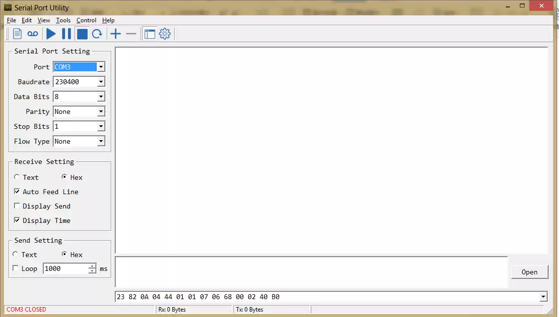 Abra el asistente de serie y configure la serie en 230400,8,N,1