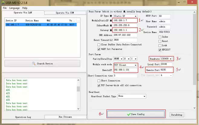 Después de hacer clic en el dispositivo buscado, modifique los siguientes parámetros