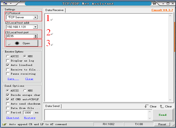 Seleccione Servidor TCP en Protocolo, mantenga la IP del host Locol como predeterminada y configure el puerto del host Locol en Puerto remoto configurado en la puerta de enlace.