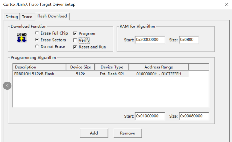 Haga clic en Descarga Flash para ingresar a la interfaz de configuración de parámetros de la descarga en línea de J-Link