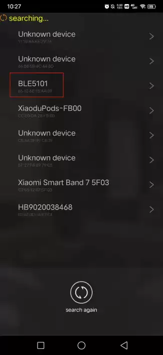 Abra FR801xH_OTA, busque el módulo BLE BLE5101, haga clic para conectarse a Bluetooth.