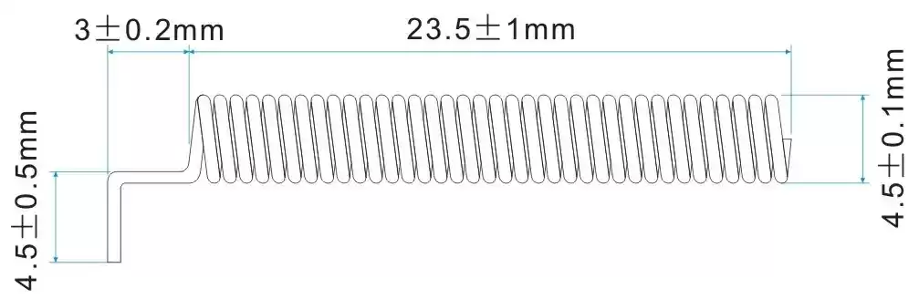 Dimensiones de la antena de resorte de 315 MHz SW315-TH23 Dimensiones de la antena de resorte de 315 MHz SW315-TH23