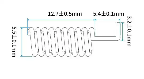 Dimensiones de la antena de resorte de 868 MHz SW868-TH13 Dimensiones de la antena de resorte de 868 MHz SW868-TH13