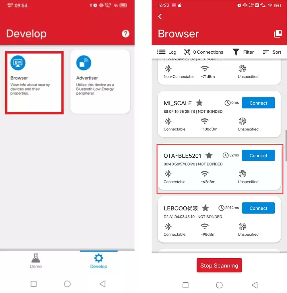 点击Navegador和点击Connect连接