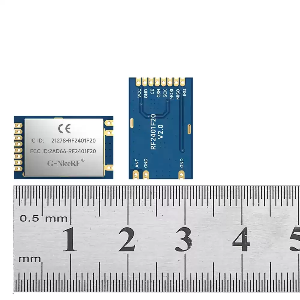 RF2401F20: nRF24L01+ Módulo RF nórdico original de 2,4 GHz con certificación CE-RED, FCC ID, IC ID y TELEC