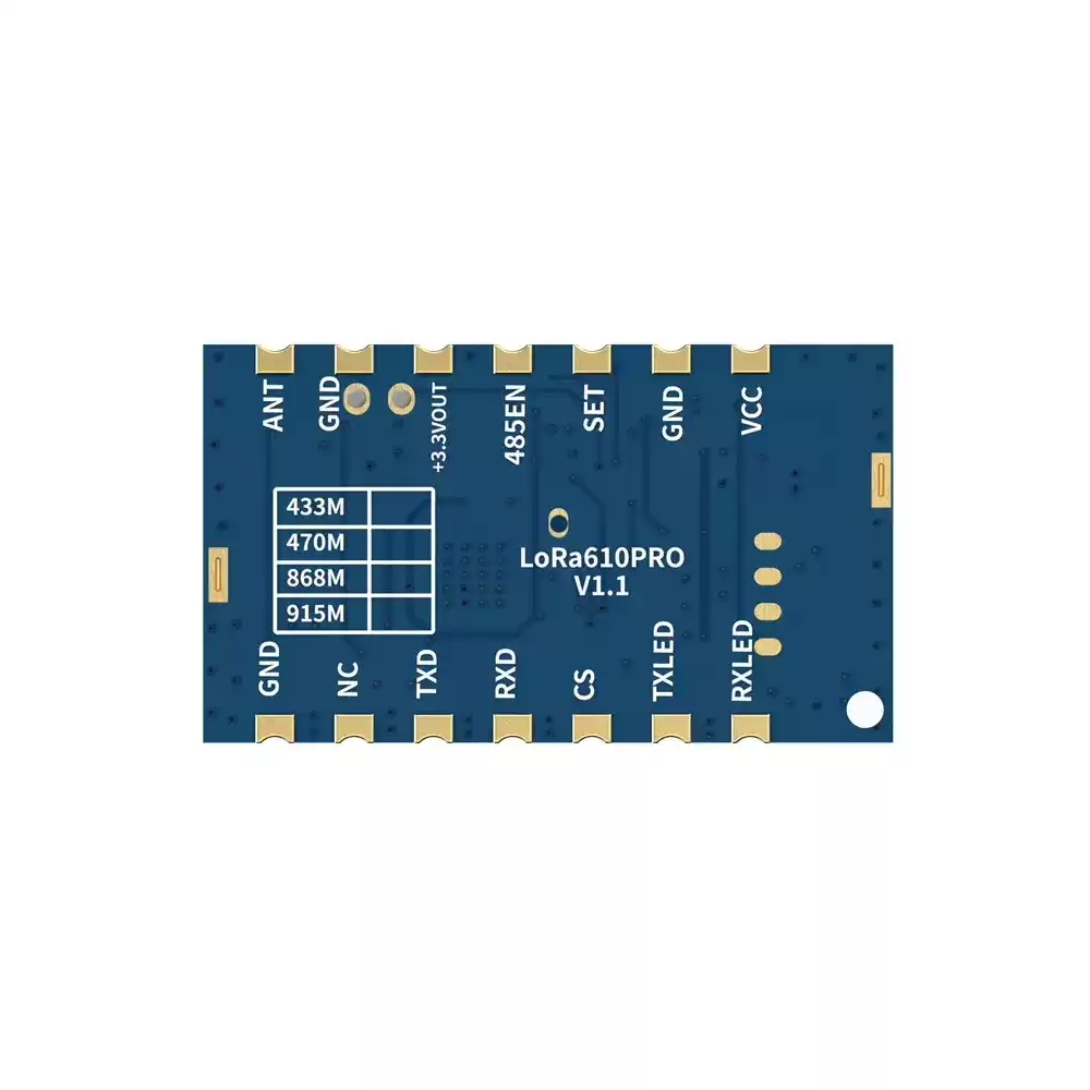 LoRa610Pro: Módulo LoRa UART integrado de tamaño pequeño de 100 mW con certificación KC/ANATEL y protección ESD.