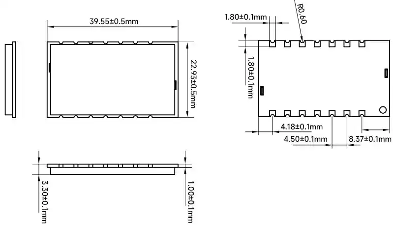 Dimensiones mecánicas del módulo inalámbrico LoRa6100II Dimensiones mecánicas del módulo inalámbrico LoRa6100II