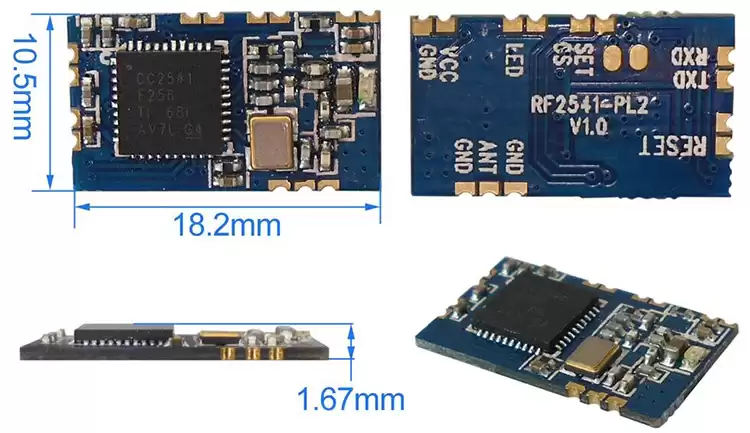 Dimensiones mecánicas del módulo BLE RF2541-PL2. Dimensiones mecánicas del módulo BLE RF2541-PL2.