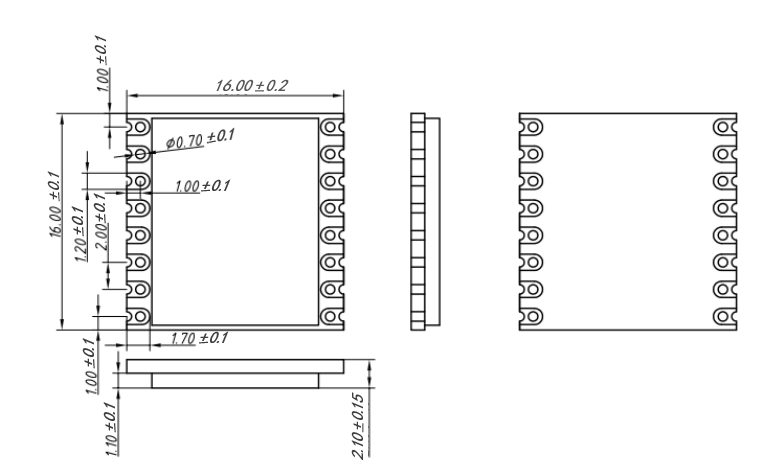 Dimensiones mecánicas del módulo LoRa LLCC68 LoRa-CC68