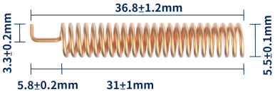 Dimensiones de la antena de resorte de 433 MHz SW433-TH32 Dimensiones de la antena de resorte de 433 MHz SW433-TH32