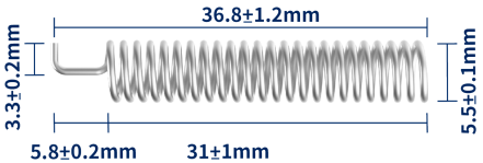 Dimensiones de la antena de resorte de 433 MHz SW433-TH32DN Dimensiones de la antena de resorte de 433 MHz SW433-TH32DN