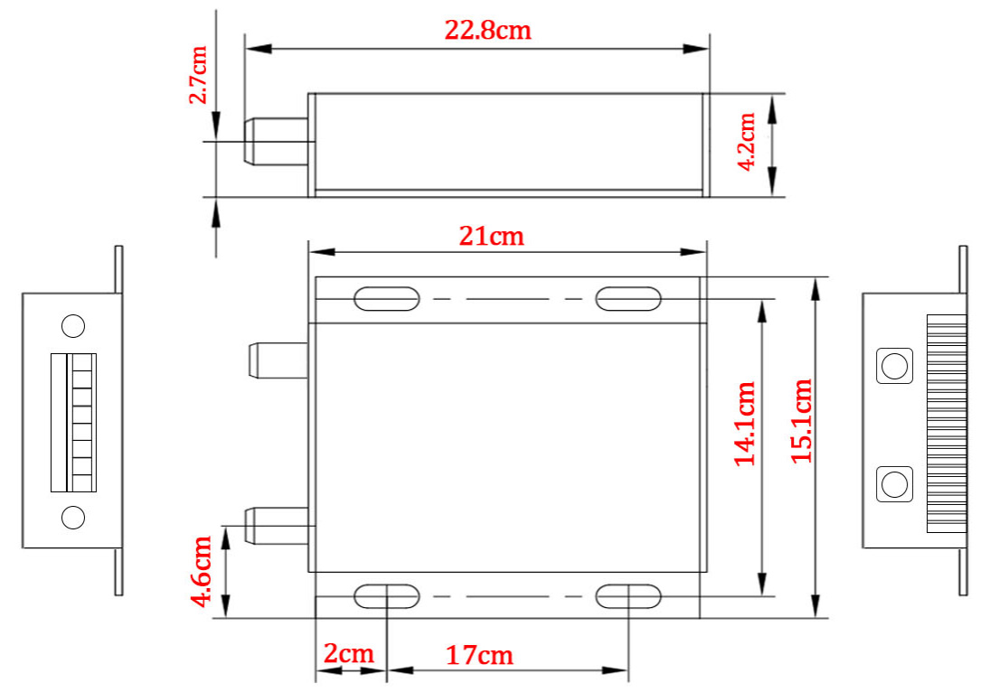 Dimensiones mecánicas del módem inalámbrico RF LoRaP30Prodem LoRaP30Pro