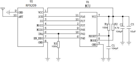 Circuito de aplicación del módulo inalámbrico RF9209 de 2,4 GHz de alta sensibilidad