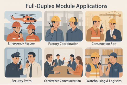 Los módulos full-duplex de la serie SA618 son ampliamente aplicables en diversos campos profesionales, incluyendo rescate de emergencia, coordinación industrial, obras de construcción, patrullas de seguridad, comunicación de conferencias y almacenamiento y logística.