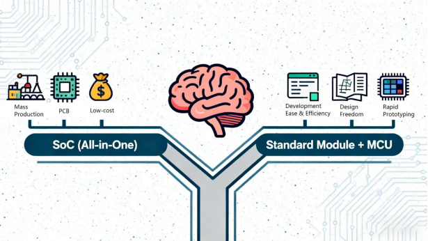 Las dos opciones arquitectónicas para el desarrollo de LoRa: la vía SoC que conduce a la producción en masa y al ahorro de costos, versus el módulo estándar con una vía MCU, que ofrece libertad de diseño y creación rápida de prototipos.