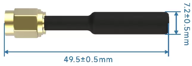 Dimensiones mecánicas de la antena omnidireccional de varilla recta de banda ultra ancha UWB - ZT50