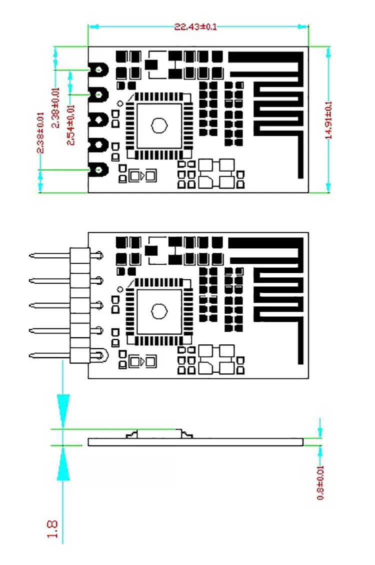 Dimensiones mecánicas del módulo BLE 4.0 UART RF2541