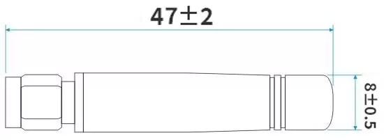 Dimensiones de la antena en forma de varilla SW868-ZT48