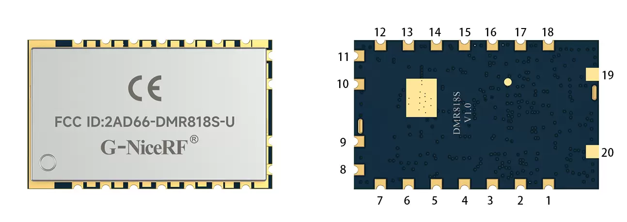 Definición de pines del módulo walkie talkie DMR DMR818S-U.