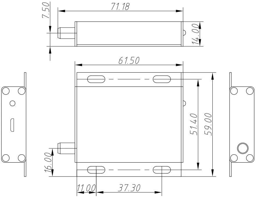 Dimensiones mecánicas del módulo de módem inalámbrico LoRa LoRa6103Pro