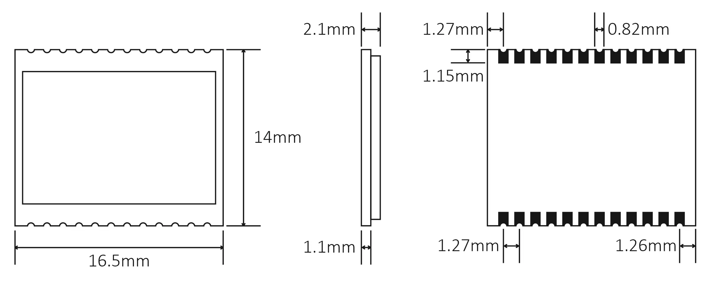 Dimensiones mecánicas del módulo SOC EFR32
