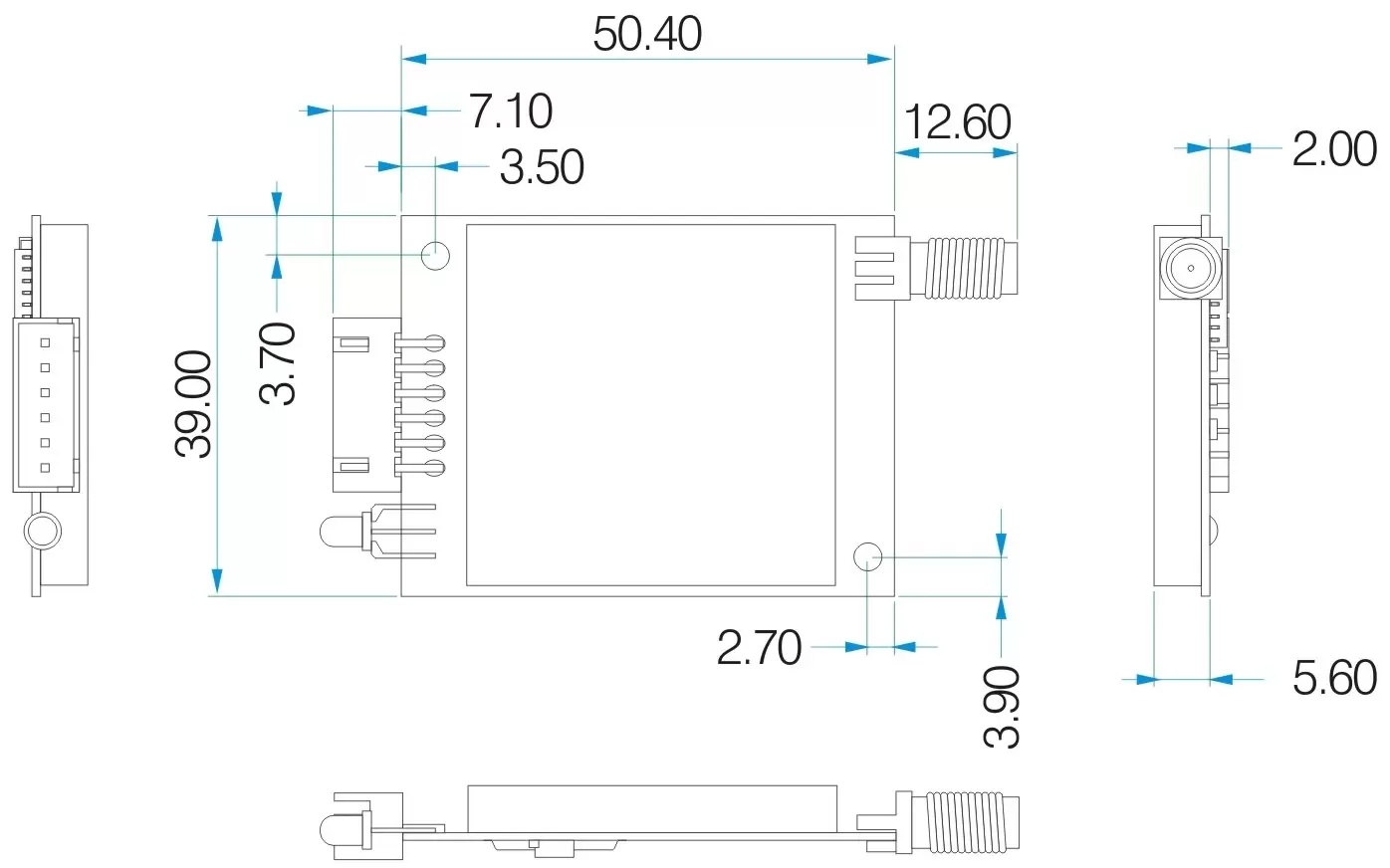 Dimensiones mecánicas de los módulos inalámbricos RF Uart de red en malla SV651