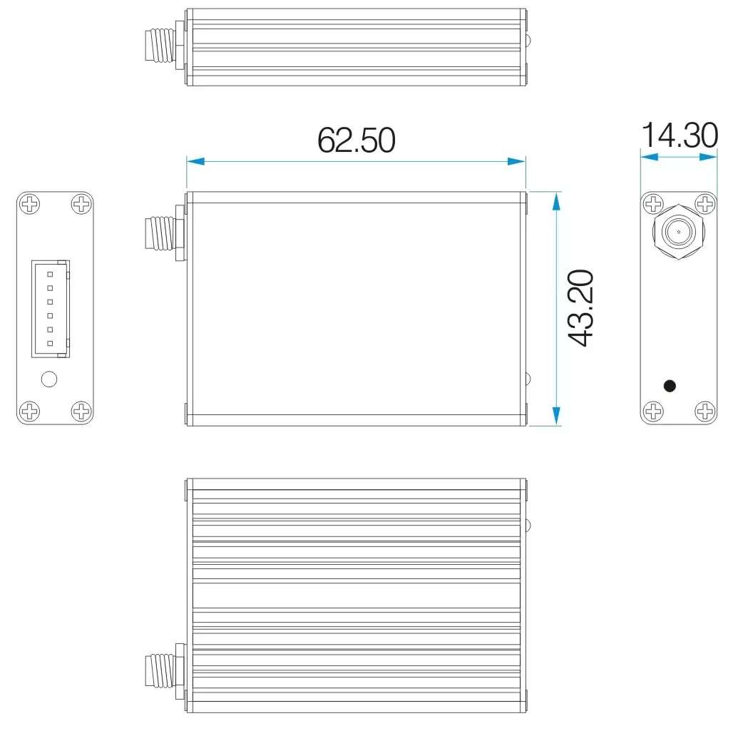 Dimensiones mecánicas de los módulos inalámbricos RF Uart de red en malla SV612/652/6202