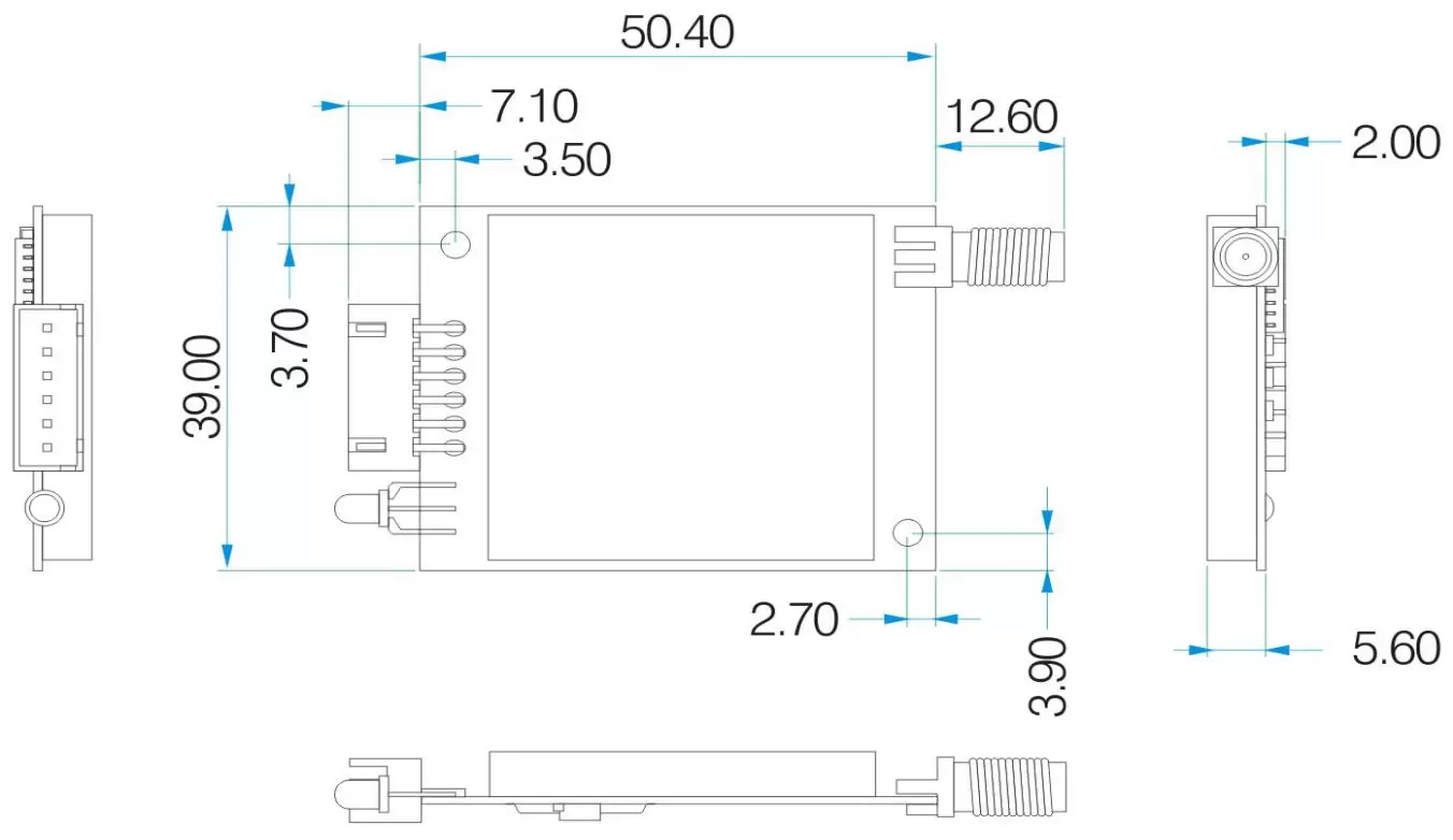 Dimensiones mecánicas del módulo Uart RF SV6500Pro
