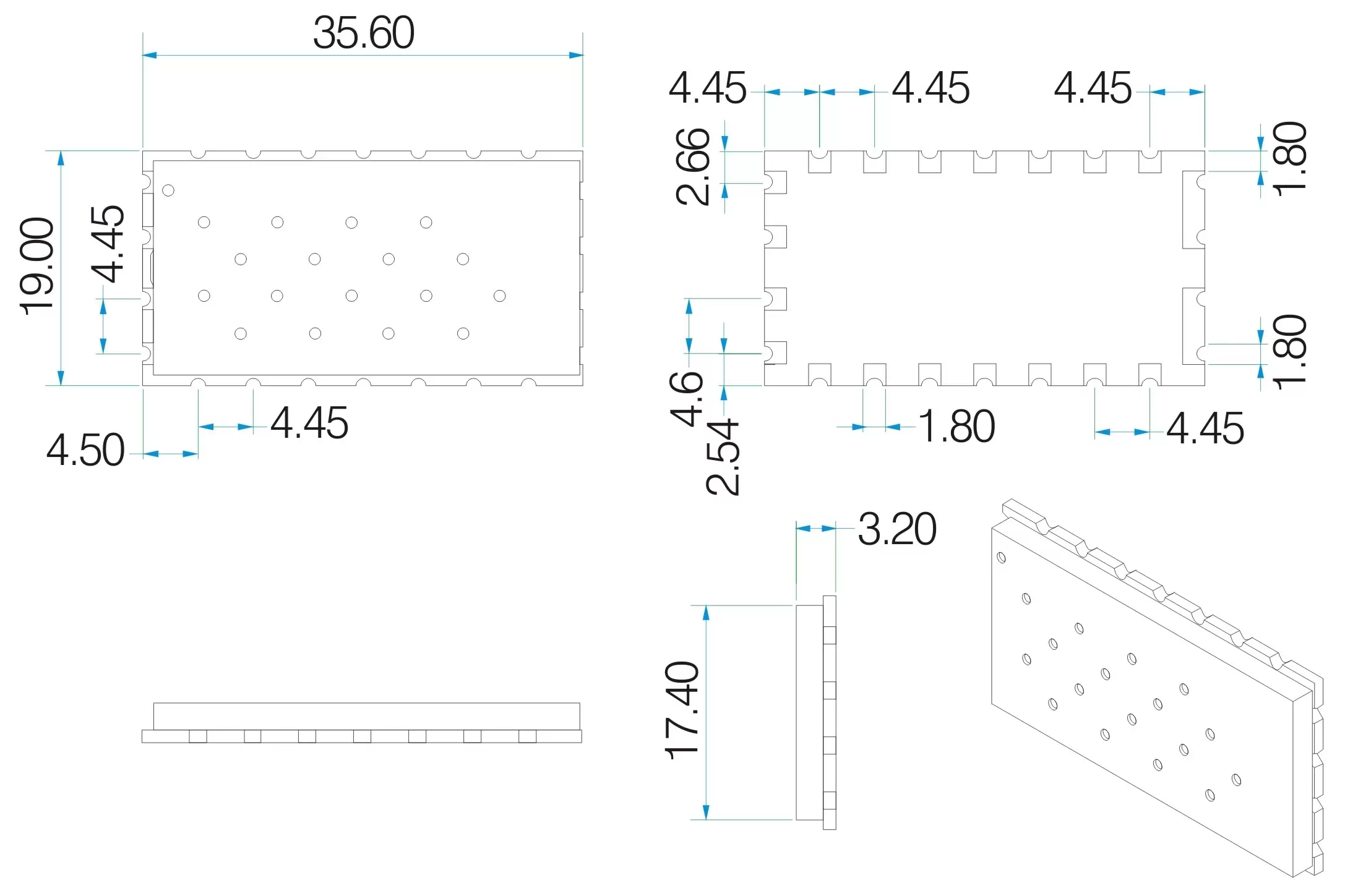 Dimensiones mecánicas del módulo inalámbrico SA868S