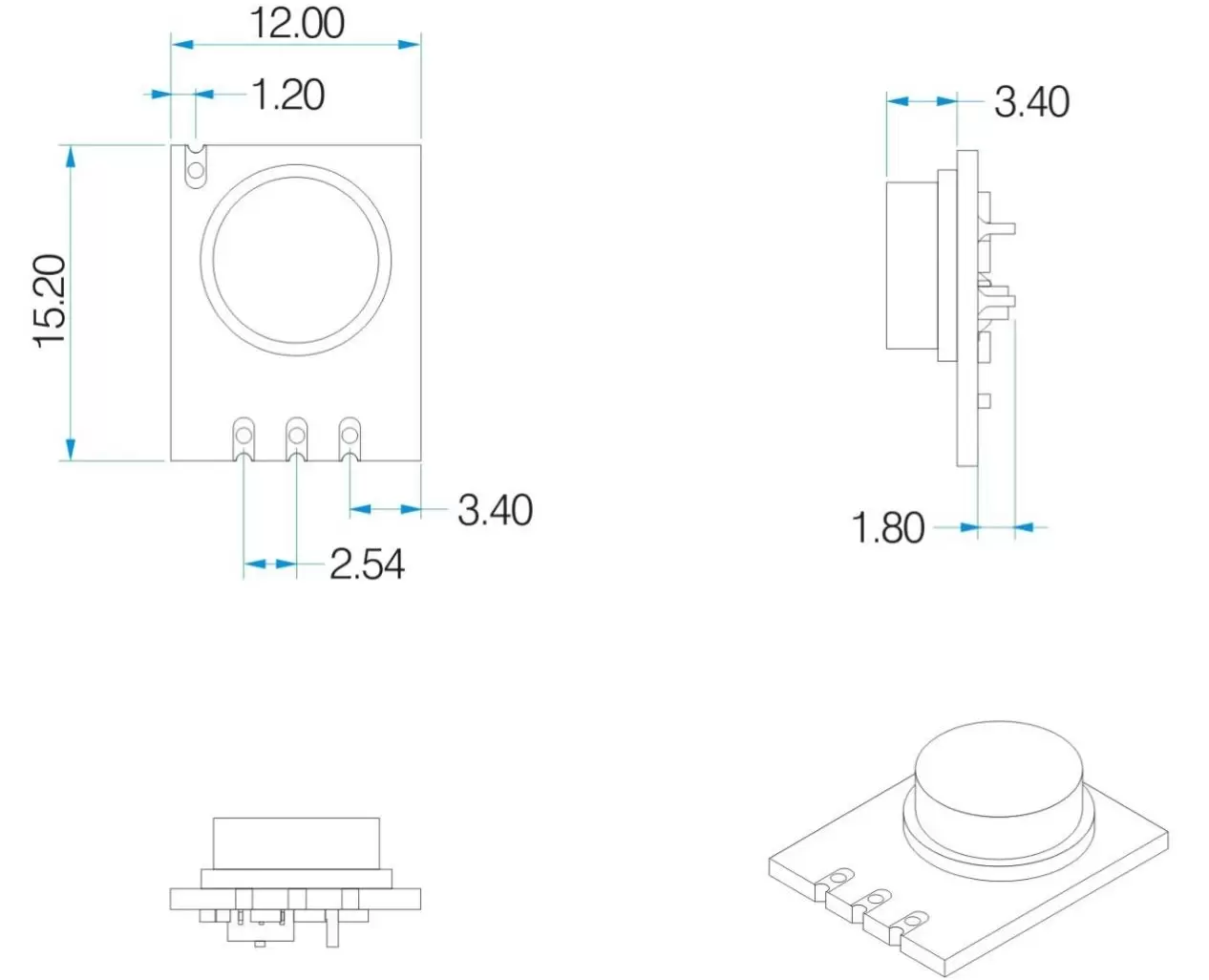 Dimensiones mecánicas del módulo transmisor ASK STX882