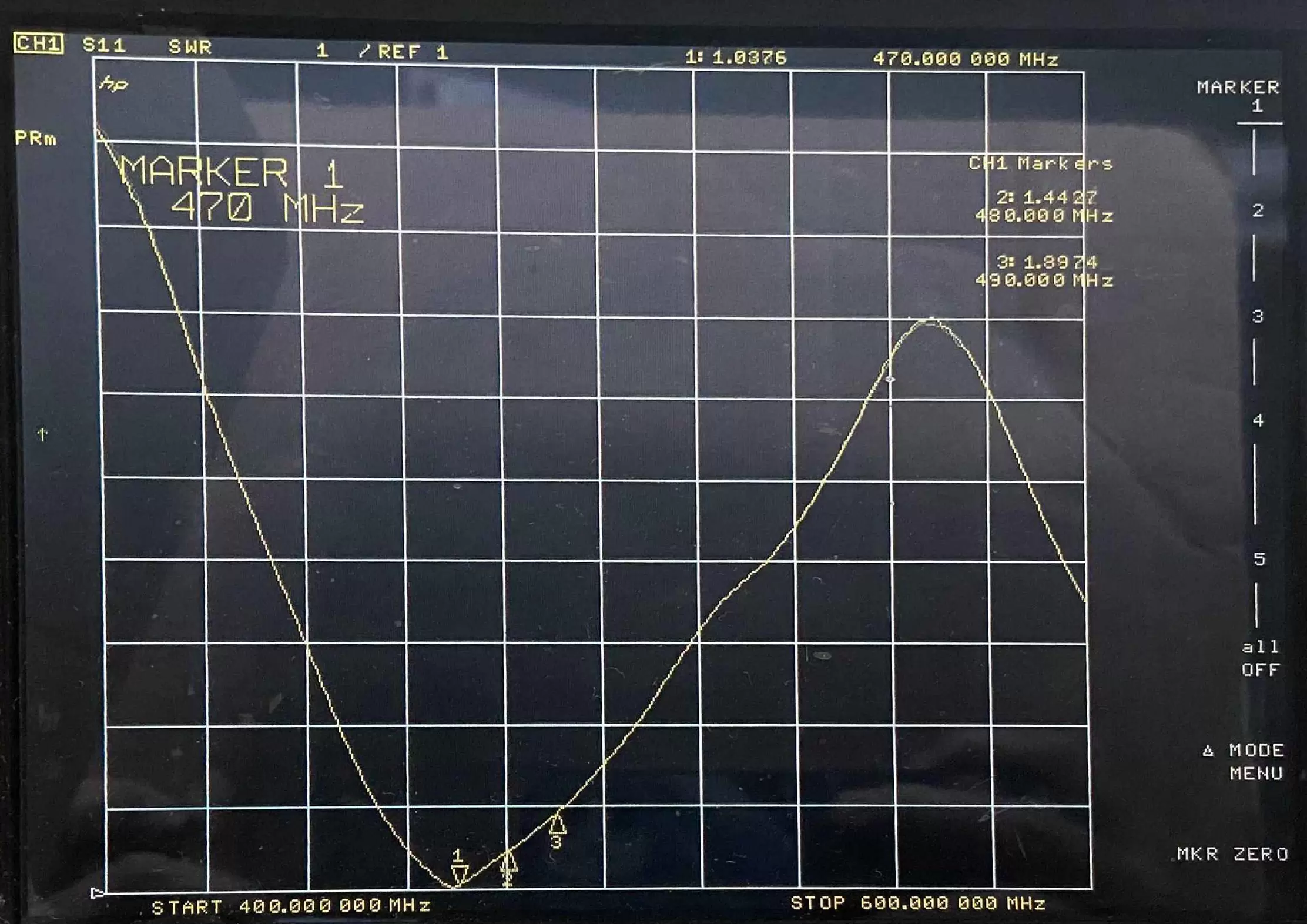 VSWR de la antena de resorte de cobre UHF de 490 MHz SW490-TH50
