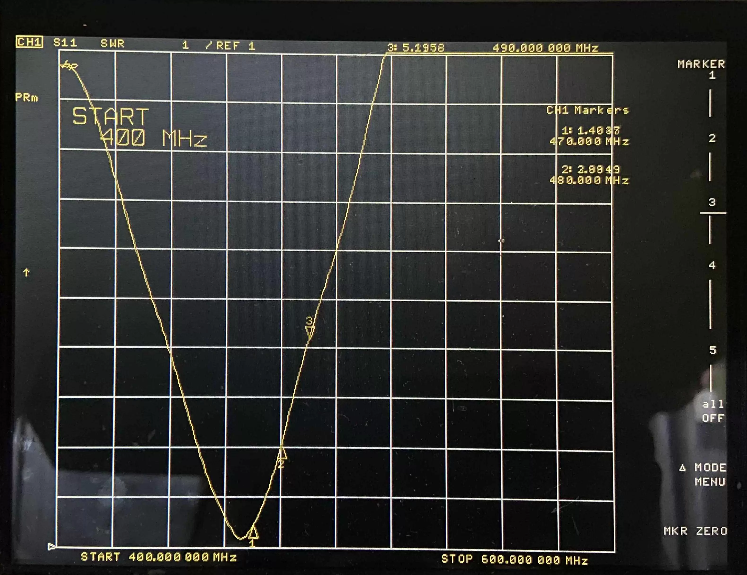 VSWR de la antena de resorte de 490 MHz SW490-TH10