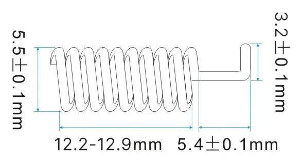 Dimensiones de la antena de resorte de 915 MHz SW915-TH12