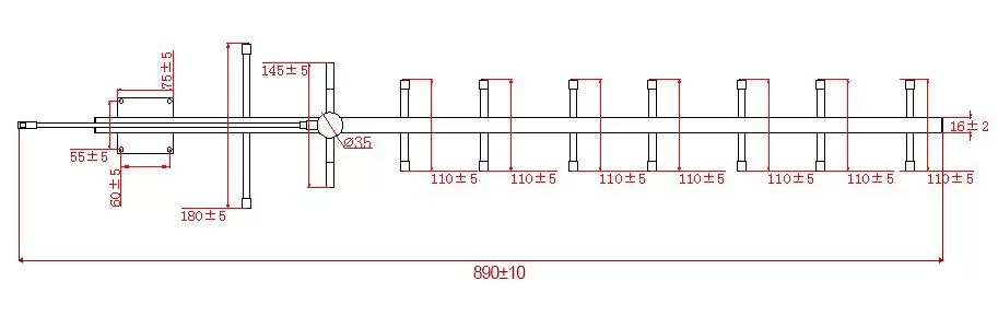 Tamaños de la antena Yagi SW915-BM-11DB