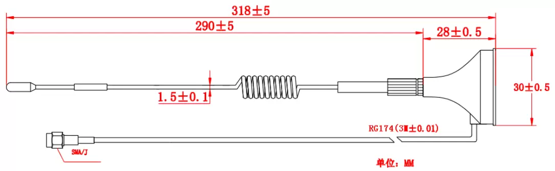 Dimensiones de la antena de ventosa pequeña de alta ganancia de 4 GHz SW4G-XPXM