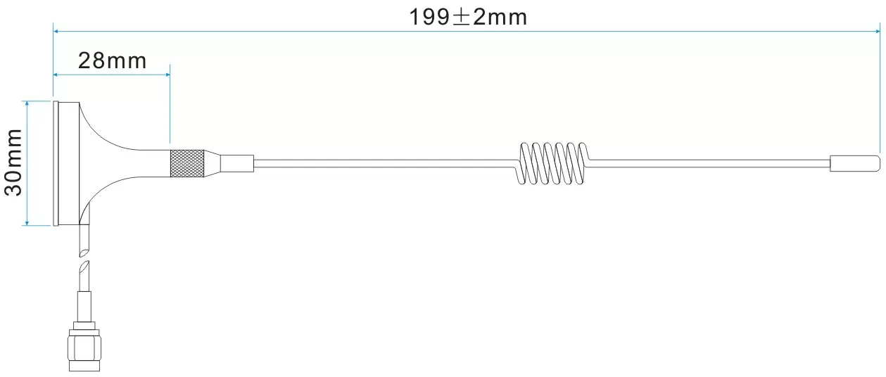 Dimensiones de la antena de ventosa pequeña de alta ganancia de 315 MHz SW315-XP1M