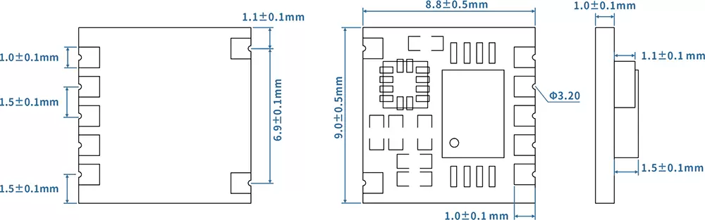 Dimensiones del módulo podómetro 3D STP201M