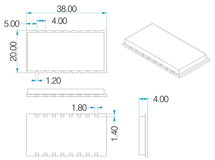 Dimensiones mecánicas del módulo RF LoRa LoRa600Pro